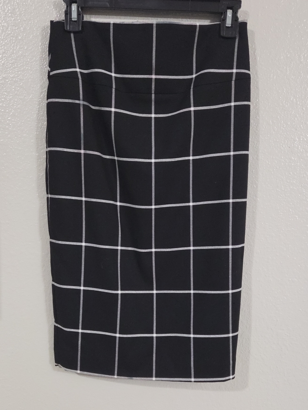 Express Black Pencil Skirt with White Windowpane Grid
